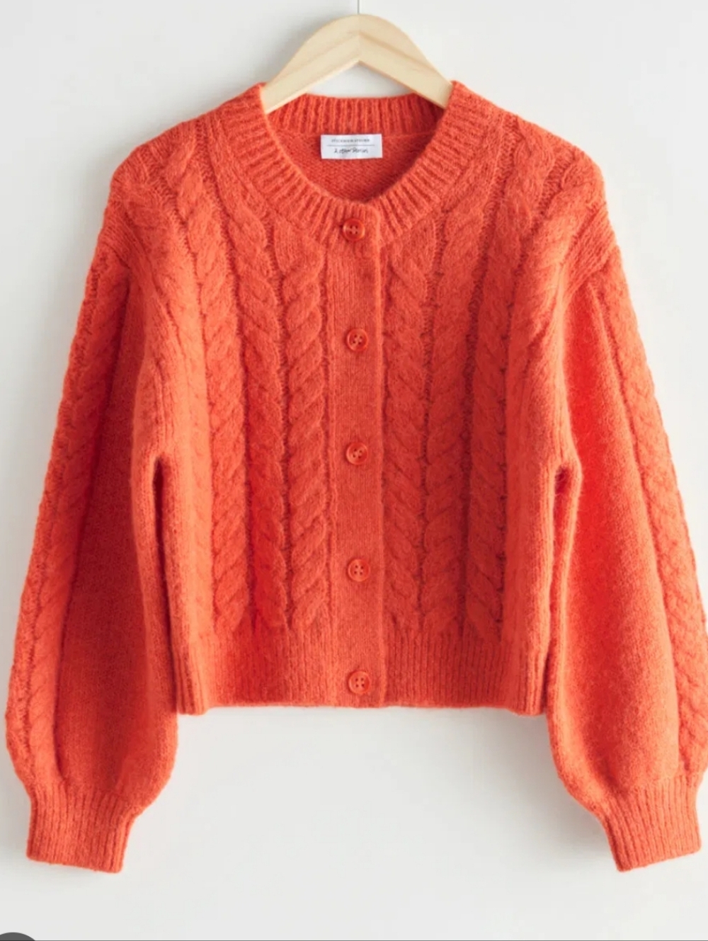 & Other Stories Orange cable knit Wool Blend Cardigan Sz L